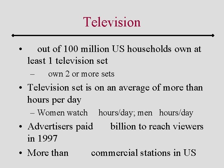 Television • out of 100 million US households own at least 1 television set