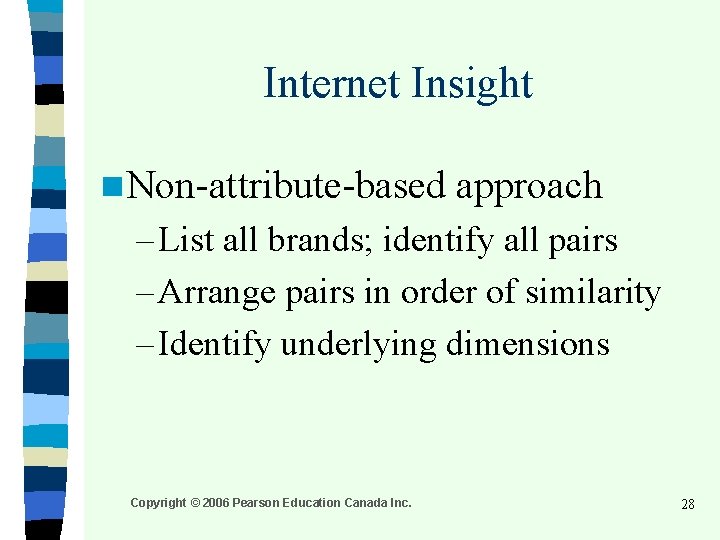 Internet Insight n Non-attribute-based approach – List all brands; identify all pairs – Arrange Internet Insight n Non-attribute-based approach – List all brands; identify all pairs – Arrange