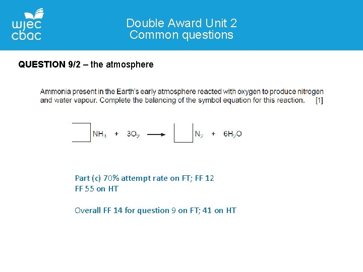 Double Award Unit 2 Common questions QUESTION 9/2 – the atmosphere Part (c) 70%