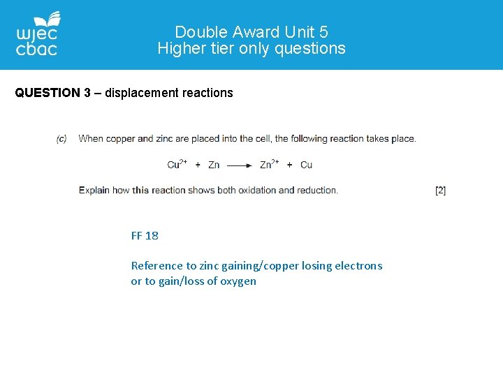 Double Award Unit 5 Higher tier only questions QUESTION 3 – displacement reactions FF