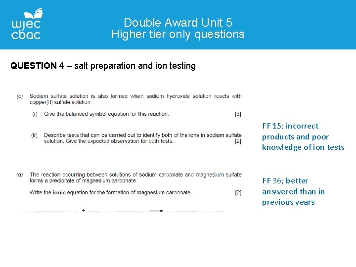 Double Award Unit 5 Higher tier only questions QUESTION 4 – salt preparation and