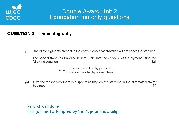 Double Award Unit 2 Foundation tier only questions QUESTION 3 – chromatography Part (c)