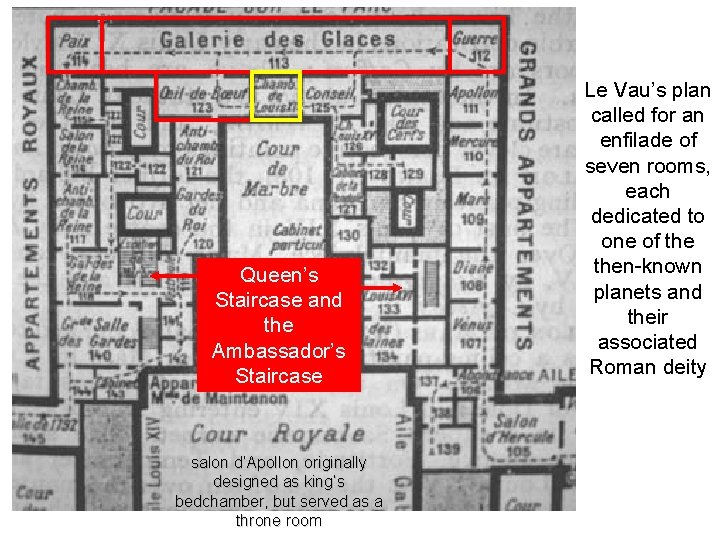 Queen’s Staircase and the Ambassador’s Staircase salon d’Apollon originally designed as king’s bedchamber, but