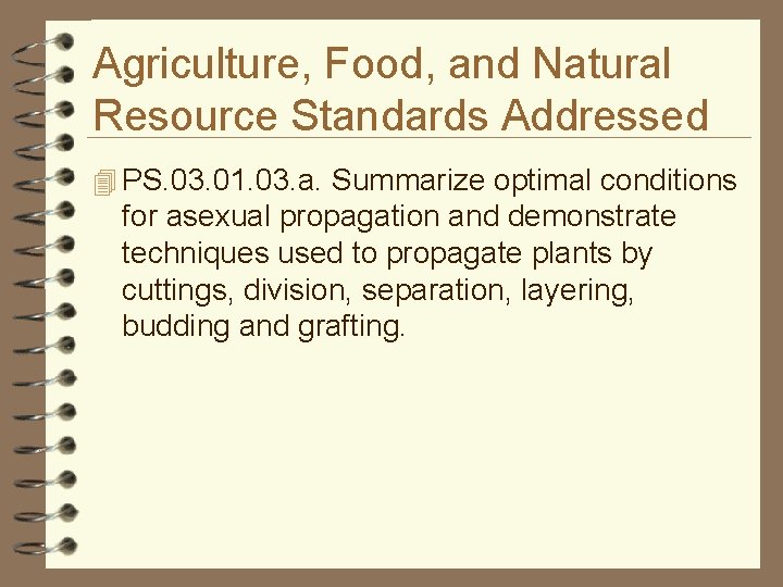 Agriculture, Food, and Natural Resource Standards Addressed 4 PS. 03. 01. 03. a. Summarize