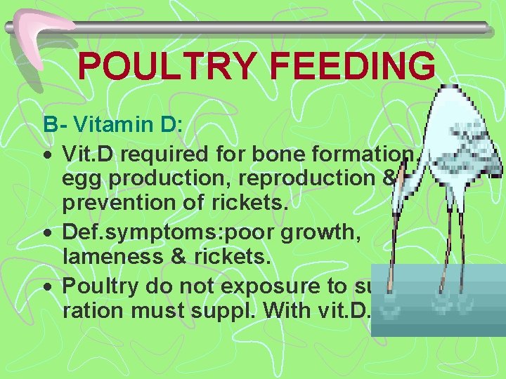 POULTRY FEEDING B- Vitamin D: · Vit. D required for bone formation, egg production,