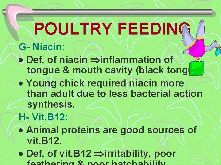 POULTRY FEEDING G- Niacin: Def. of niacin inflammation of tongue & mouth cavity (black