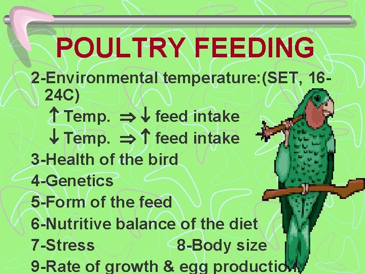 POULTRY FEEDING 2 -Environmental temperature: (SET, 1624 C) Temp. feed intake 3 -Health of