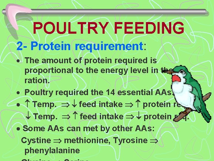POULTRY FEEDING 2 - Protein requirement: · The amount of protein required is proportional