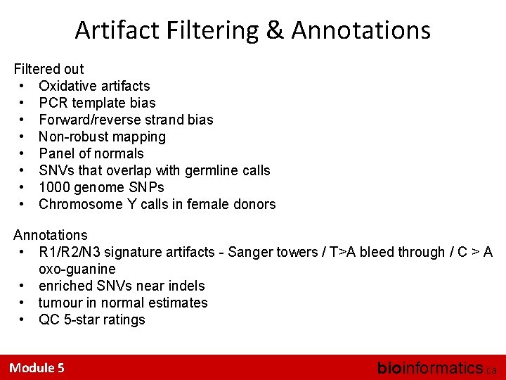 Artifact Filtering & Annotations Filtered out • Oxidative artifacts • PCR template bias •