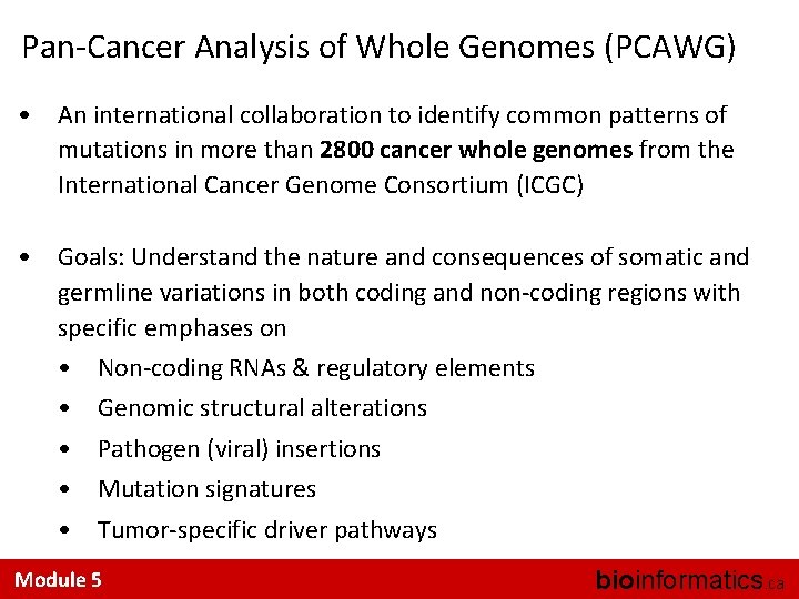 Pan-Cancer Analysis of Whole Genomes (PCAWG) • An international collaboration to identify common patterns