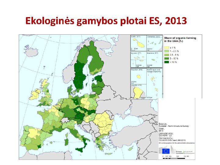 Ekologinės gamybos plotai ES, 2013 