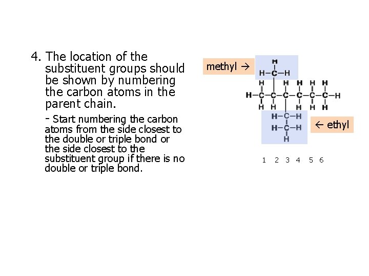 4. The location of the substituent groups should be shown by numbering the carbon