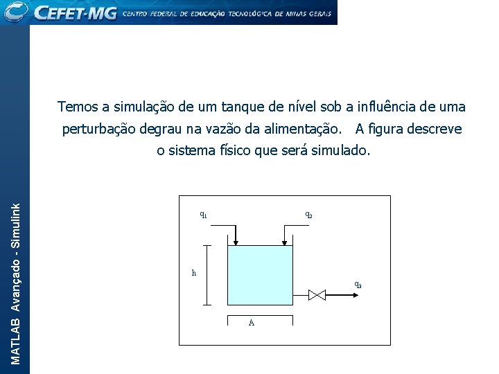 Temos a simulação de um tanque de nível sob a influência de uma perturbação
