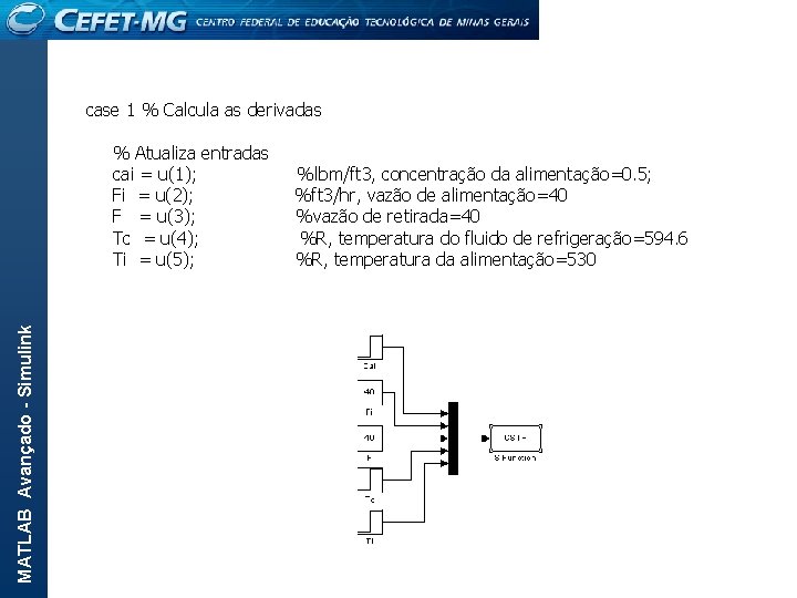 MATLAB Avançado - Simulink case 1 % Calcula as derivadas % Atualiza entradas cai