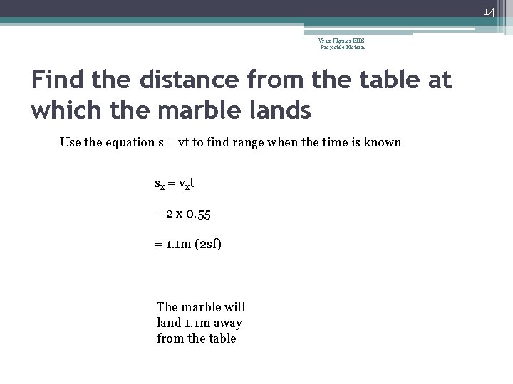 14 Yr 12 Physics BHS Projectile Motion Find the distance from the table at 14 Yr 12 Physics BHS Projectile Motion Find the distance from the table at