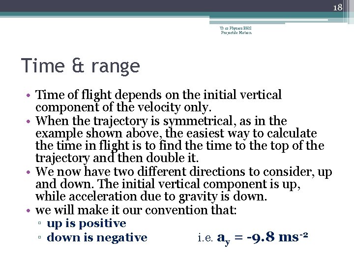 18 Yr 12 Physics BHS Projectile Motion Time & range • Time of flight