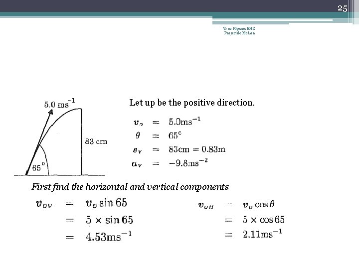 25 Yr 12 Physics BHS Projectile Motion Let up be the positive direction. First