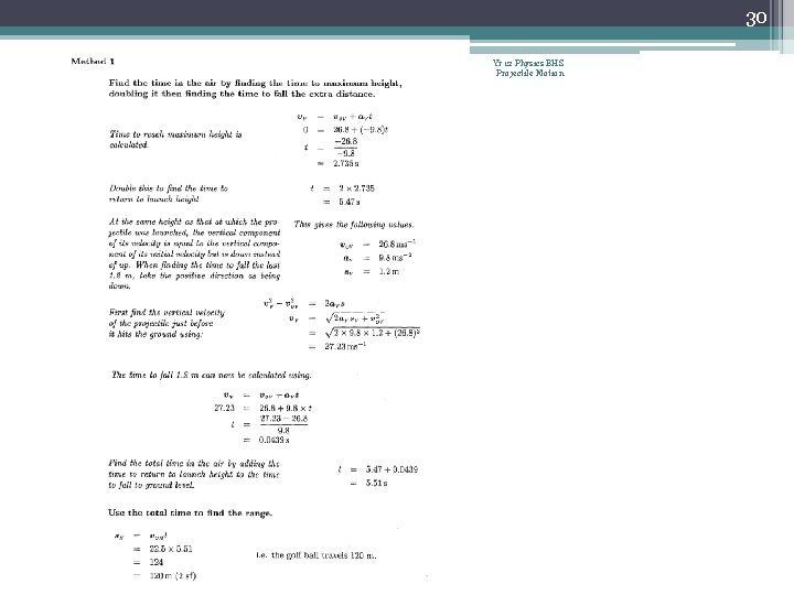 30 Yr 12 Physics BHS Projectile Motion 