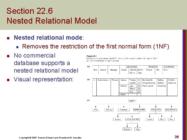 Section 22. 6 Nested Relational Model n n n Nested relational mode: n Removes