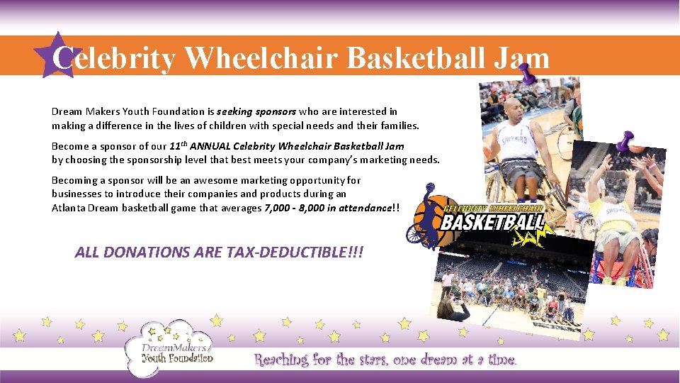 Celebrity Wheelchair Basketball Jam Dream Makers Youth Foundation is seeking sponsors who are interested