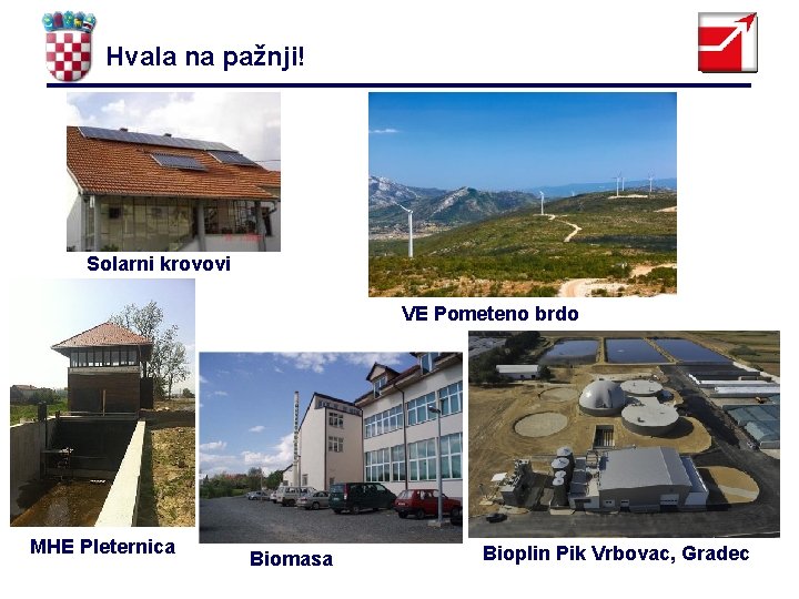 Hvala na pažnji! Solarni krovovi VE Pometeno brdo MHE Pleternica Biomasa Bioplin Pik Vrbovac,