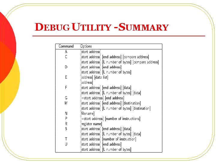 DEBUG UTILITY - SUMMARY DEBUG UTILITY - SUMMARY