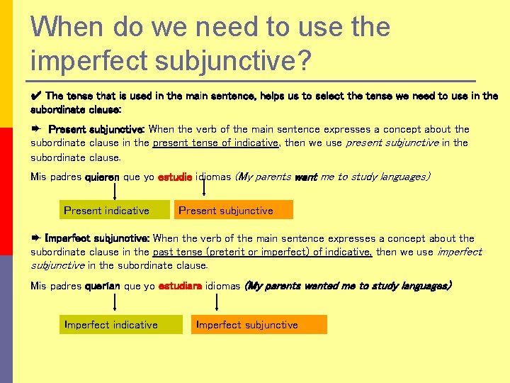 When do we need to use the imperfect subjunctive? ✔ The tense that is
