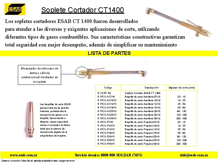 Soplete Cortador CT 1400 Los sopletes cortadores ESAB CT 1400 fueron desarrollados para atender