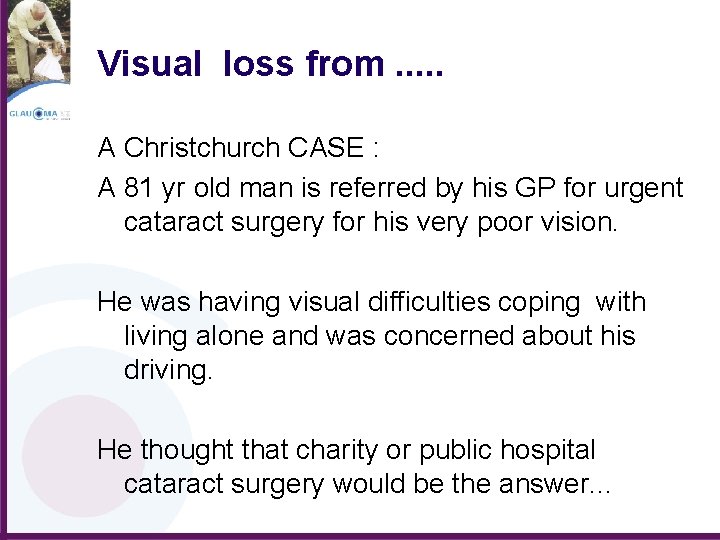 Visual loss from. . . A Christchurch CASE : A 81 yr old man