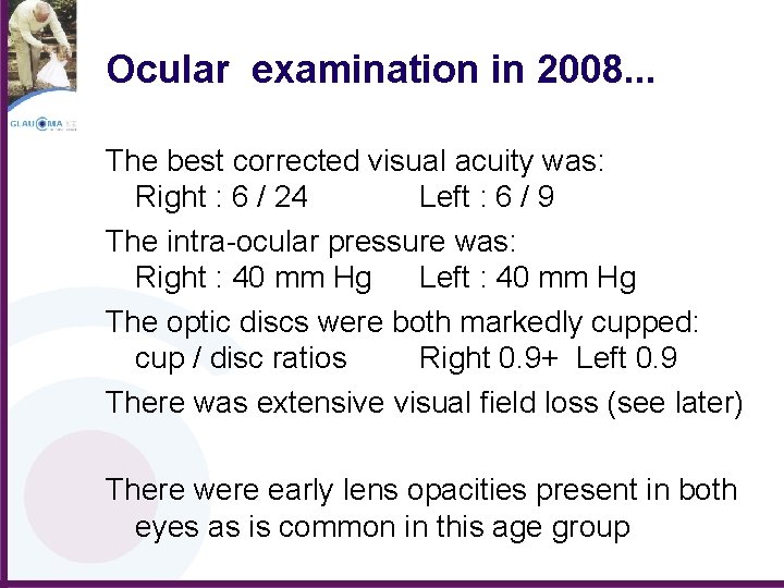 Ocular examination in 2008. . . The best corrected visual acuity was: Right :