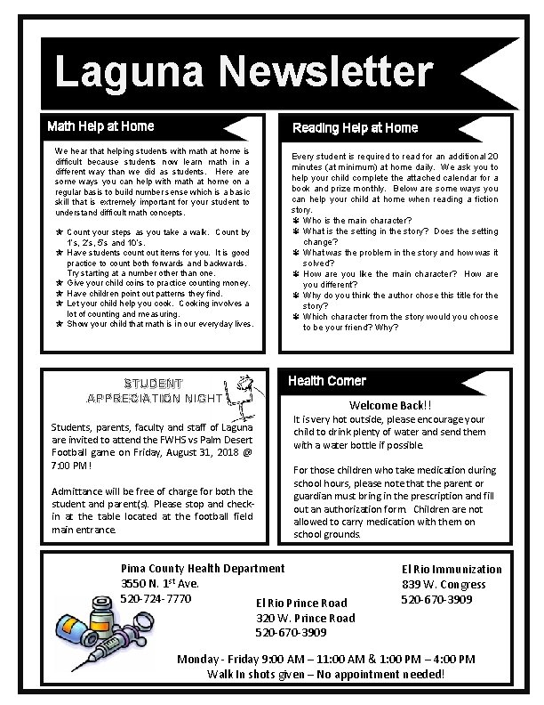Laguna Newsletter Math Help at Home Reading Help at Home We hear that helping