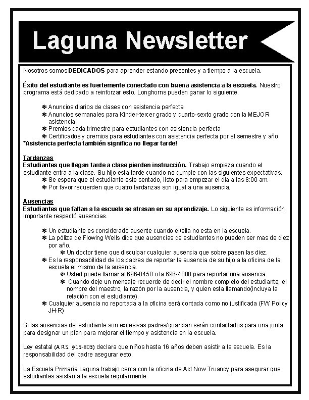 Laguna Newsletter Nosotros somos DEDICADOS para aprender estando presentes y a tiempo a la