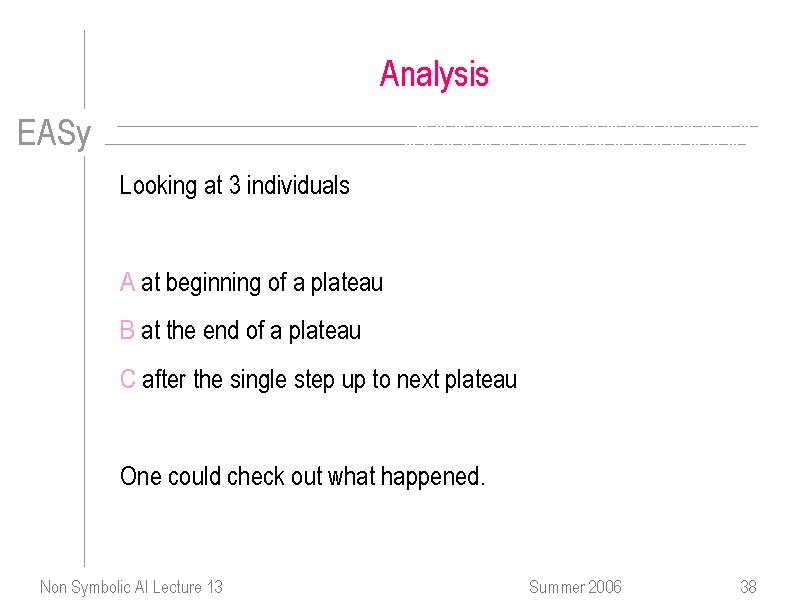 Analysis EASy Looking at 3 individuals A at beginning of a plateau B at