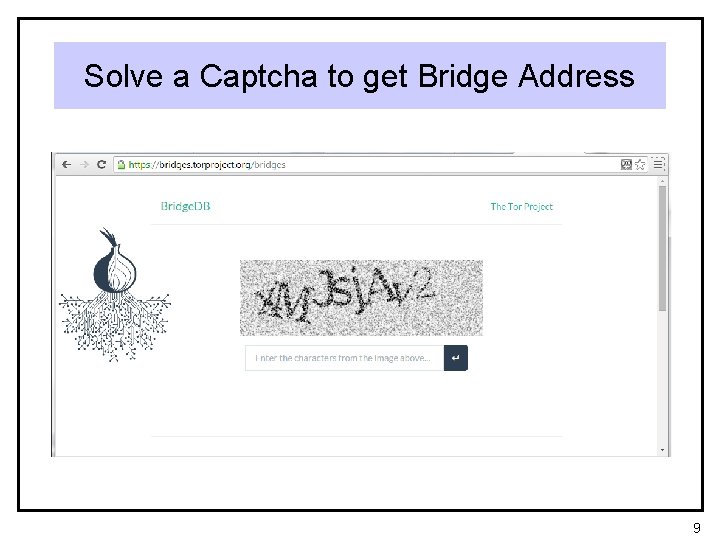 Solve a Captcha to get Bridge Address 9 