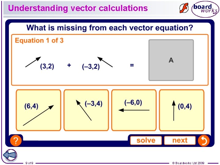 Understanding vector calculations 9 of 9 © Boardworks Ltd 2009 