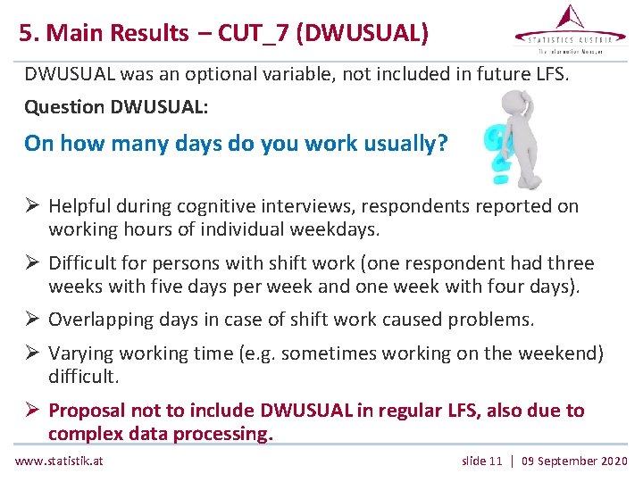 5. Main Results – CUT_7 (DWUSUAL) DWUSUAL was an optional variable, not included in