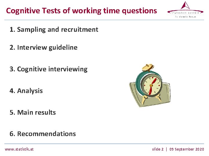 Cognitive Tests of working time questions 1. Sampling and recruitment 2. Interview guideline 3.