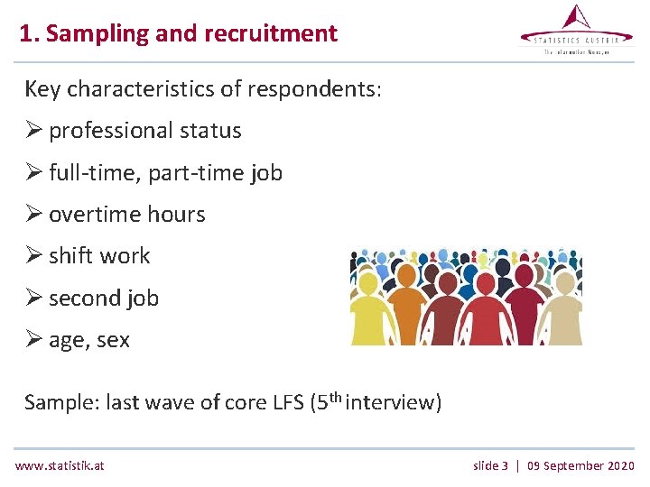 1. Sampling and recruitment Key characteristics of respondents: Ø professional status Ø full-time, part-time