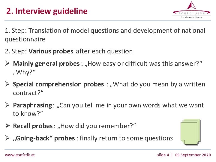 2. Interview guideline 1. Step: Translation of model questions and development of national questionnaire