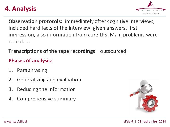 4. Analysis Observation protocols: immediately after cognitive interviews, included hard facts of the interview,