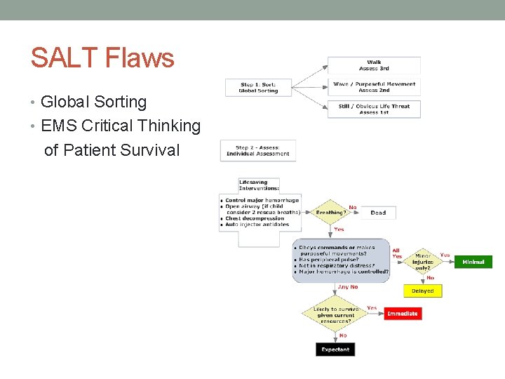 SALT Flaws • Global Sorting • EMS Critical Thinking of Patient Survival 