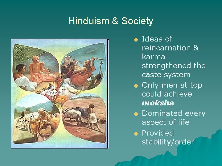 Hinduism & Society u u Ideas of reincarnation & karma strengthened the caste system