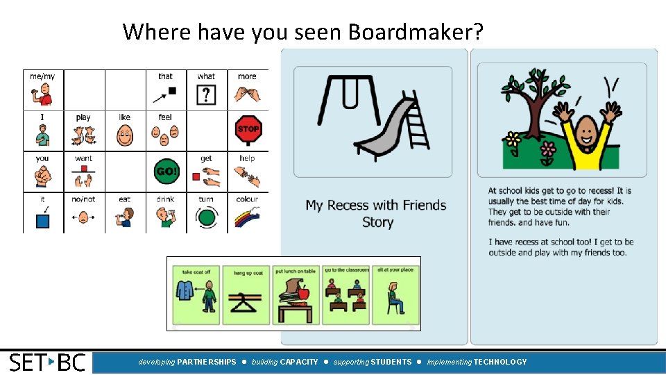 Where have you seen Boardmaker? developing PARTNERSHIPS building CAPACITY supporting STUDENTS implementing TECHNOLOGY 