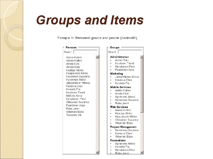 Groups and Items 