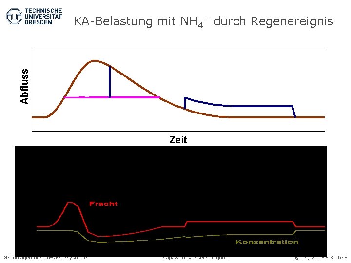 Abfluss KA-Belastung mit NH 4+ durch Regenereignis Zeit Grundlagen der Abwassersysteme Kap. 3 Abwasserreinigung