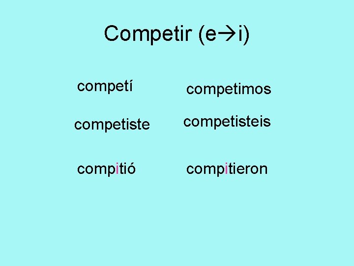 Competir (e i) competí competimos competisteis compitió compitieron 