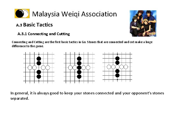 Malaysia Weiqi Association A. 3 Basic Tactics A. 3. 1 Connecting and Cutting are