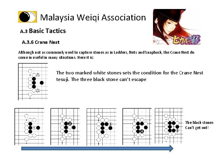 Malaysia Weiqi Association A. 3 Basic Tactics A. 3. 6 Crane Nest Although not