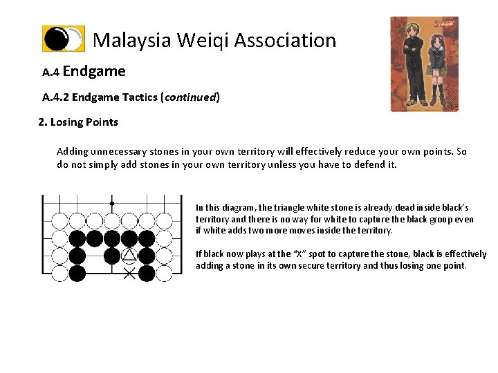 Malaysia Weiqi Association A. 4 Endgame A. 4. 2 Endgame Tactics (continued) 2. Losing