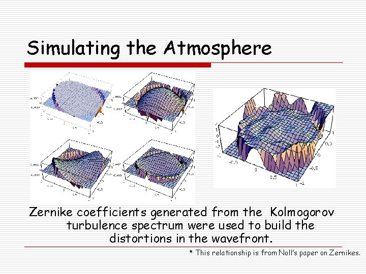 Simulating the Atmosphere Zernike coefficients generated from the Kolmogorov turbulence spectrum were used to